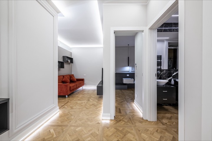 Corridoio con luci soffuse, Beccaria Modern Luxury, Firenze